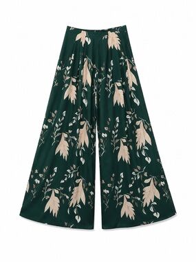 Elegant Leaf Print Wide-Leg Pants